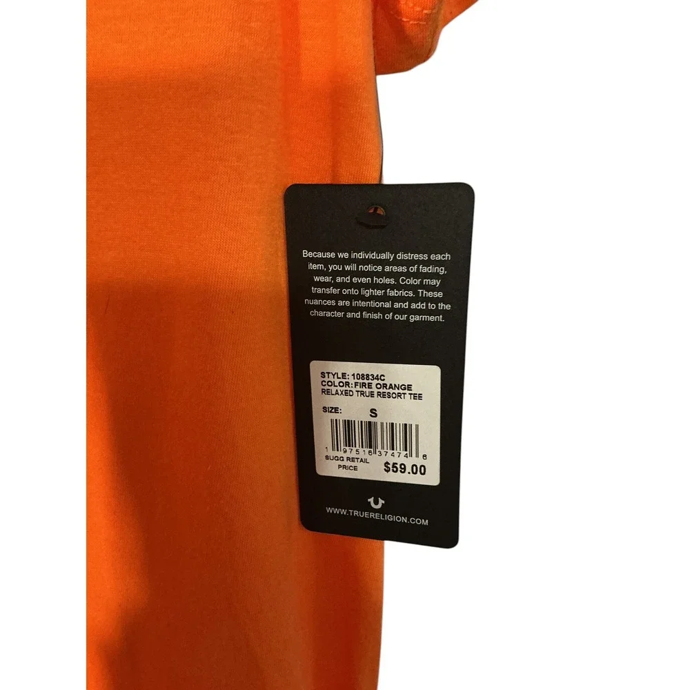 True Religion Mens Relaxed Tee Fire Orange Horseshoe Swimming Club 108834C‎